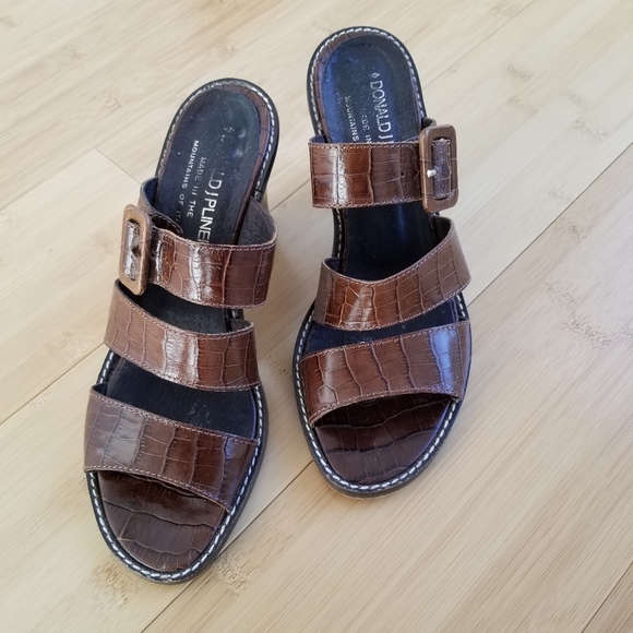 🌸 Donald J. Pliner Brown Leather Tri-Strap Snakeskin Slide Heel Pump Size 6.5 - Picture 3 of 12